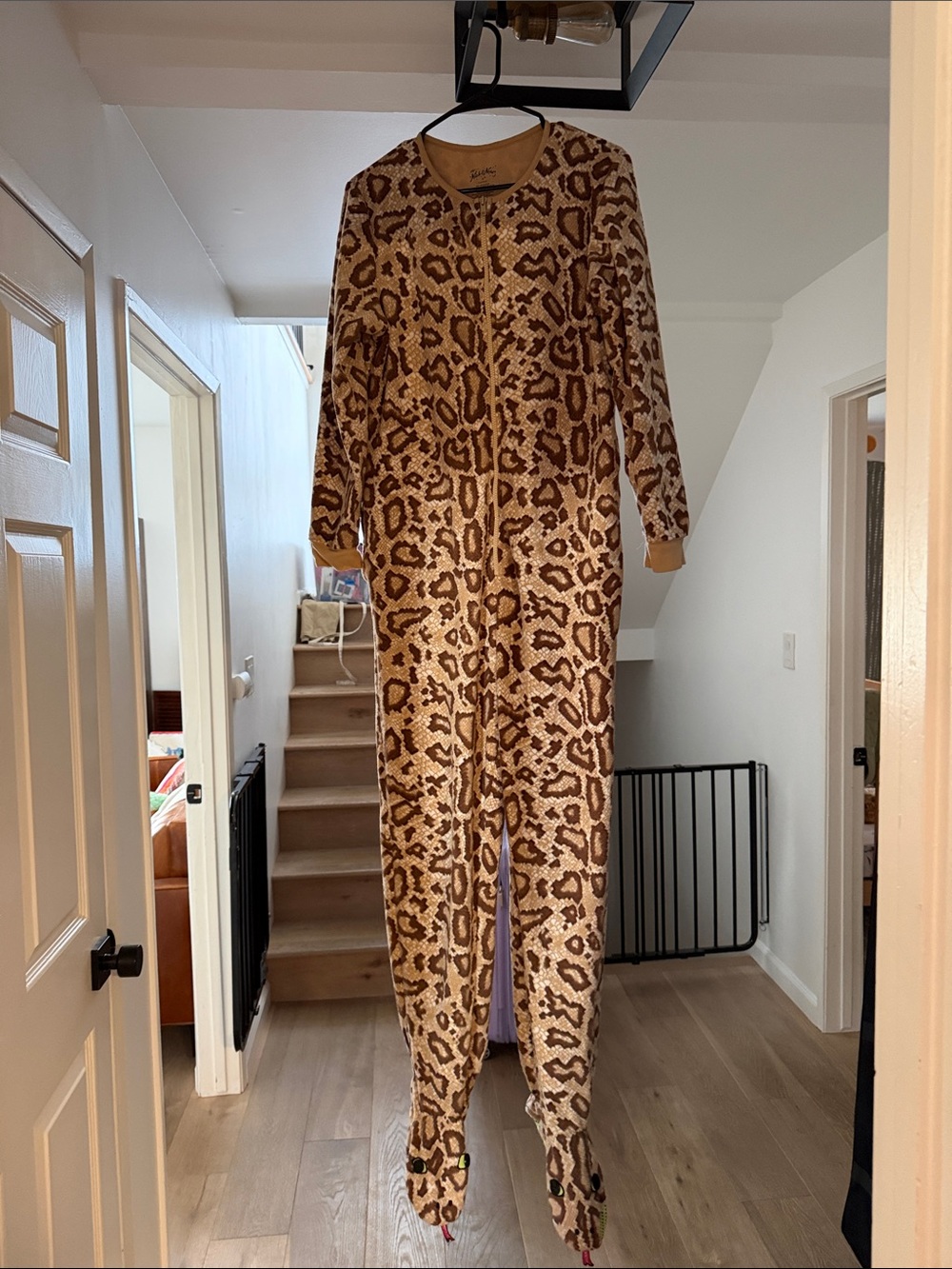 Nick & Nora Snake Print Footed Jumpsuit in Tan and Brown